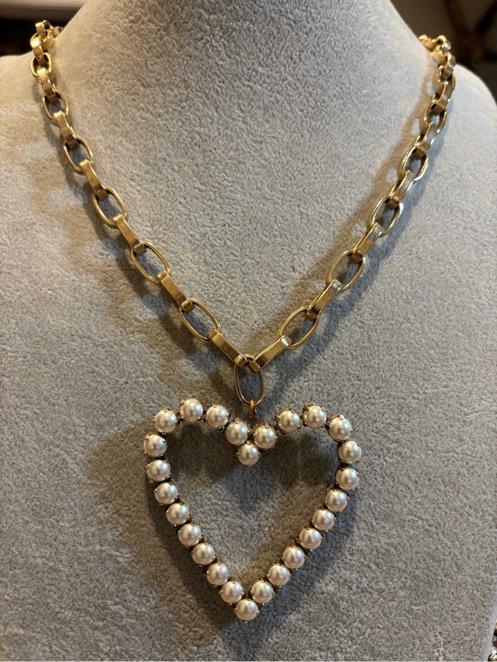 TOVA Gold Pearl Heart Pendant Necklace - Women Jewelry